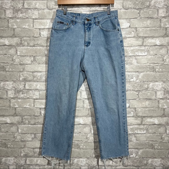 Vintage Riders Women's 12 High Waist Mom Jeans DIY Cropped Raw Hem Light Wash - Picture 2 of 10
